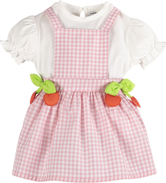 'תמרה' – שמלה משובצת ורוד לבן